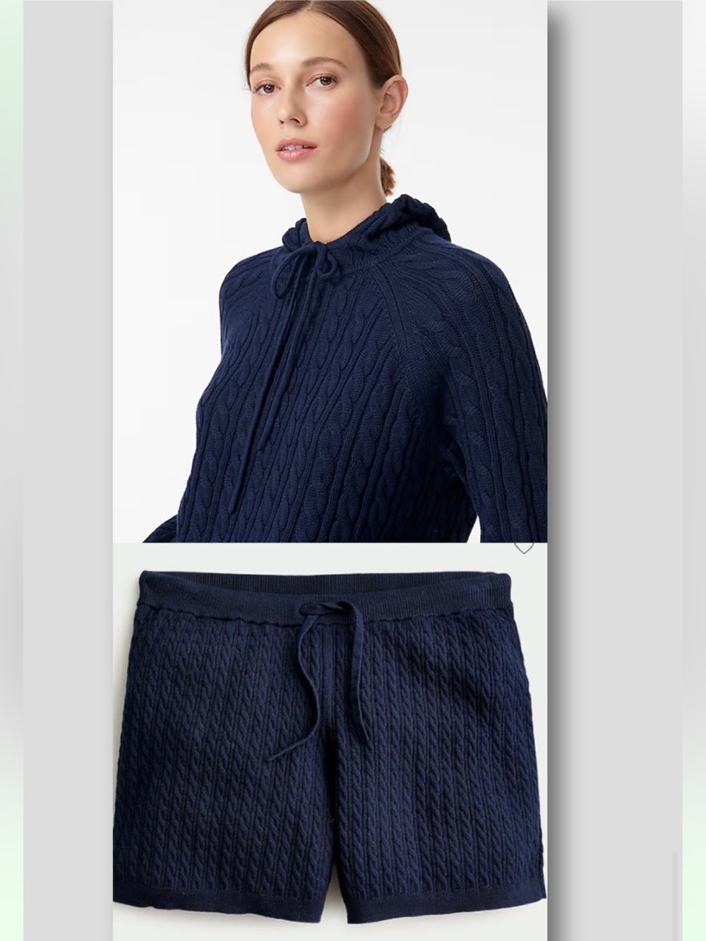 J Crew Cotton Cashmere Cable Knit 2 Piece Hoodie and Shorts